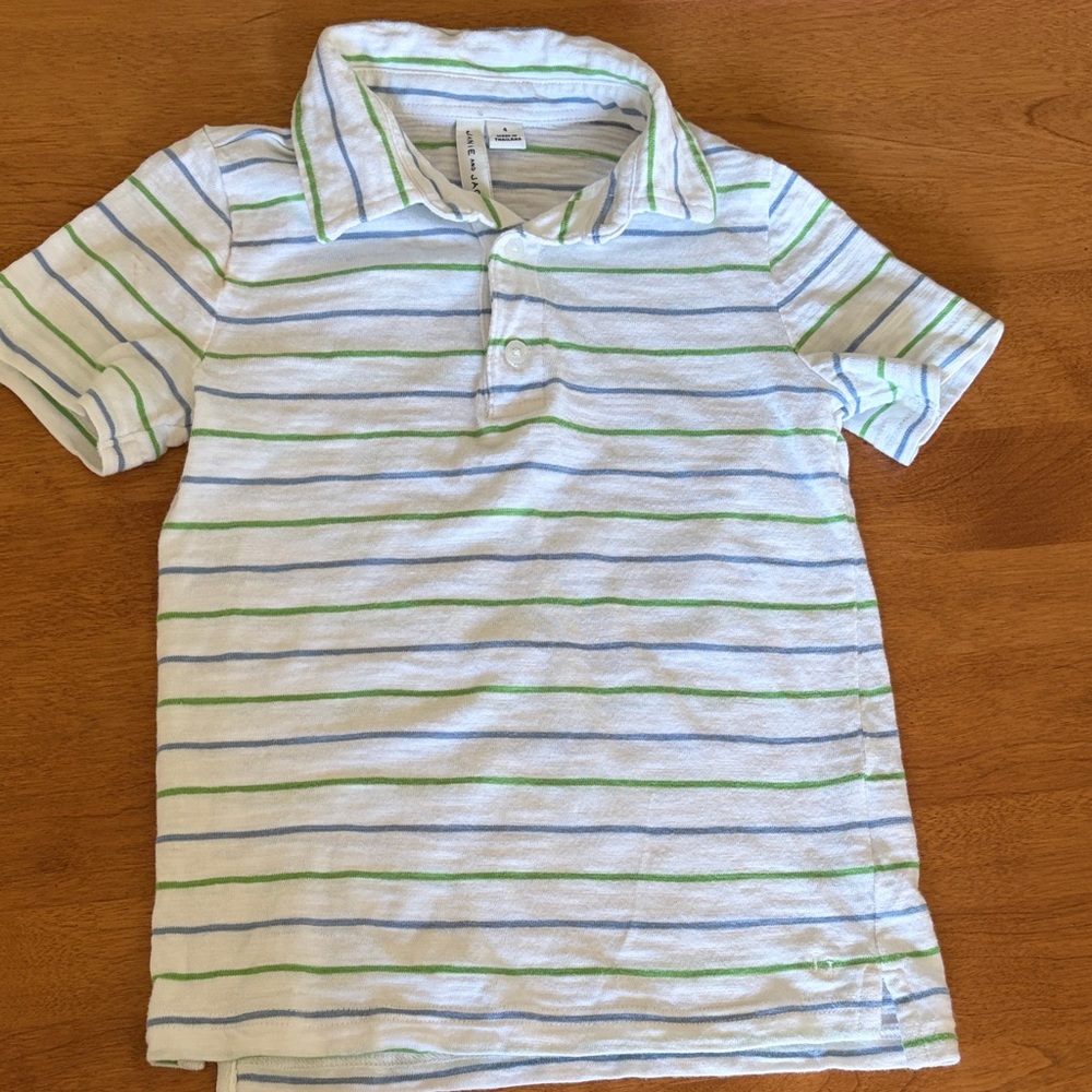 Janie and Jack White Polo with Blue & Green Stripes